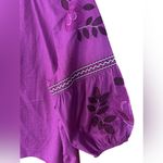 Charter Club  Embroidered Boho Peasant Top Magenta Cotton 3/4 Sleeve V-Neck Large Photo 3