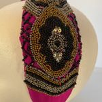 Mexican Beaded Padded Headband Fuchsia Turban Style Boho Embroidered Accessory Black Photo 4