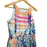 Calvin Klein  Water Color Orange Blue White Pink Purple Sleeveless Dress Size‎ 8 Photo 4
