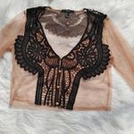 Forever 21  Size Small S Sheer Light Carmel Brown Black Cropped Crochet Festival Photo 2