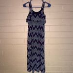 Three Pink Hearts  Elegant Chevron Maxi Dress in Navy and Pink Photo 1