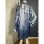 Boohoo Sequin High Neck Cut Out Smock Dress Size 10 Blue Sparkly Mini Photo 6