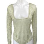 Free People In My Head Green Long Sleeve Mesh Sheer Lace Bodysuit Top Size XS Photo 0