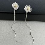 Elegant Flower Chain Dangle Threader Earrings for Women Silver Photo 0