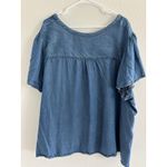 Terra & Sky  Top Womens 3XL Blue Chambray Pleated Western Preppy Casual‎ Career Photo 1