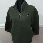 PINK - Victoria's Secret PINK Victoria’s Secret Dark Olive Green Sherpa 1/4 Zip Pullover Size X-Small Photo 0