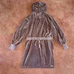 Calvin Klein Like New Velour Hooded Sweatshirt Mini Dress Brown L Photo 11
