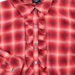 Talbots Woman Size 14W Plaid Blouse Ruffle Front Red Beige Plaid Prairie Modest Photo 4
