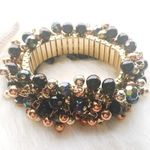 VINTAGE Beaded Mid Century Vintage Stainless Accordion Bracelet Black Photo 0