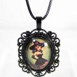 Handmade  Retro Cartoon Witch Pinup Necklace  – Gothic Charm Collection Photo 1