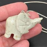 Sage Green Stone Elephant Pendant on 925 Silver Necklace Photo 3