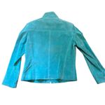 Vtg Yvonne Le Marie Teal Suede Genuine Leather Jacket Size 8 Zip up Lined Green Photo 4