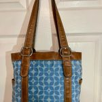 Fossil Blue And Ivory Floral Pattern Canvas Bag Brown Leather No Key Photo 5