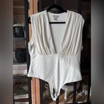 H&M  plunge vneck bodysuit thong ruched plus curve stretchy top ivory Photo 5