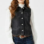 Chico's  Black Denim Vest Womens M Button Front Western Utility Classic Cowgirl Photo 0