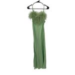 Sleeper  Boheme Mint Green Feather Trim Satin Slip Midi Dress Size Small NWT Photo 2
