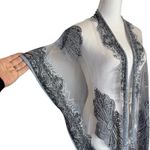Velvet Burnout Kimono Fringe Womens One Size Gray Whimsigoth Fairy Grunge Boho Silver Photo 3