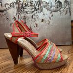 Poetic License | Chevron Woven Open Toe Wooden Heels Size 9 Orange Photo 2