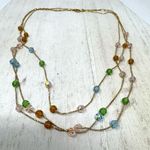 14K layered chain necklace with crystal beads Gold Photo 2