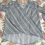 Late August  sz medium women's short bell sleeve hi low blouse striped grey white Photo 6