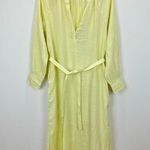J.Crew  Cabana Dress Linen Midi Long Sleeve Pale Flax Yellow Belted Small NWT Photo 5