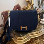 H by Halston Halston monogram bag denim crossbody purse logo H gold Photo 1