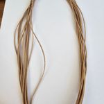 Beige Leather Cord and Pink Pearl Tassel Short Necklace Magnetic Closure Tan Photo 2