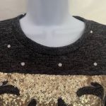 12PM By Mon Ami Womens Top Sz S Polka Dot Reindeer Sequin Holiday Glam Christmas Gray Photo 1