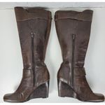 a.n.a . A New Approach Womens Boots 7 Brown Leather Knee High Wedges Heels Buckle Photo 3