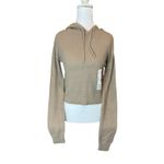 SO  Juniors Hoodie XS Beige Eyelash Plush Yard Loungewear Crop Khaki Womens NWT Photo 1