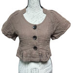 Anthropologie steampunk short bell sleeve cotton vest jacket tan Sz L Hazel Photo 3