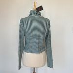 Levi's White Black and Blue Striped Ribbed Long Sleeve Turtleneck T-Shirt Photo 1