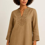 1 Madison Madison 100% Linen Embroidered Studded Tunic Top Medium Boho Resort Artisan Fall Photo 0
