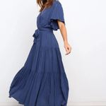 Boutique Navy Blue V-neck Flutter Sleeve Midi Dress Photo 3