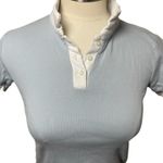 Ruffle Collar Cropped Polo Top Light Blue White Preppy Y2K Coquette – Small Photo 2