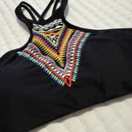 PilyQ  Women's Inca Embroidered Gypsy Halter Bikini Top Sz D Cup Black Boho Photo 1