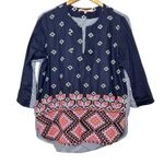Vilagallo Women's Boho Chic Embroidered Tunic Top Navy‎ Pink Stripe Cotton 46 Size XL Photo 0