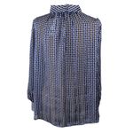 H&M New Geo Print Blouse Top Blue Black Size L Large Mock Neck Photo 2