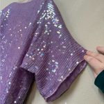 Vintage Purple Sequin Silk Top XL Beaded Short Sleeve Party Blouse Photo 2