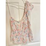 One Shoulder Top Star Print Ruffle Sleeveless White Red Blue Size M Size M Photo 3