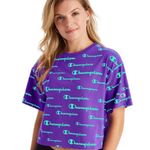  Purple Champion Print Crew Neck Short Sleeve Cropped Tee Size XL Photo 0