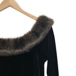 Onyx Nite  Black Velvet Maxi Dress Faux Fur Trim Off Shoulder Long Sleeve 14 USA Photo 7