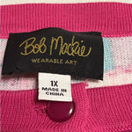 Bob Mackie  Womens SZ 1X Pink Blue Long‎ Sleeve Cardigan Sweater Full Art To Wear Photo 1