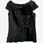 Tadashi Shoji Tadashi Collection Taffeta Rossetti Tiered Cap Sleeve Top in Black, Size 14 Photo 0