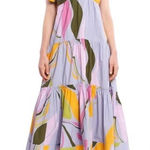 NWT La Ligne Stella Tiered Ruffle Cotton Midi Dress Lavender Swirl Size Small Purple Photo 0