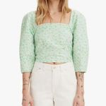 Levi's NWT Levi’s Women’s Long Sleeve Yvie Blouse, Crop Top, Green and Cream Floral Photo 0