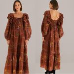 Farm Rio Western Bohemian Brown Dotted Horse Horses Ruffle Maxi Dress Size XL Photo 1