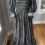 Vintage 1970s Handmade Dark Green Pink Floral Lace Prairie Maxi Dress Size Small Photo 12