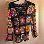 Handmade Crochet Sweater Black Multi Color M Photo 3