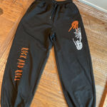 SheIn Halloween Sweatpants Small Black Skull Rock and Roll Orange Goth S‎ Photo 0